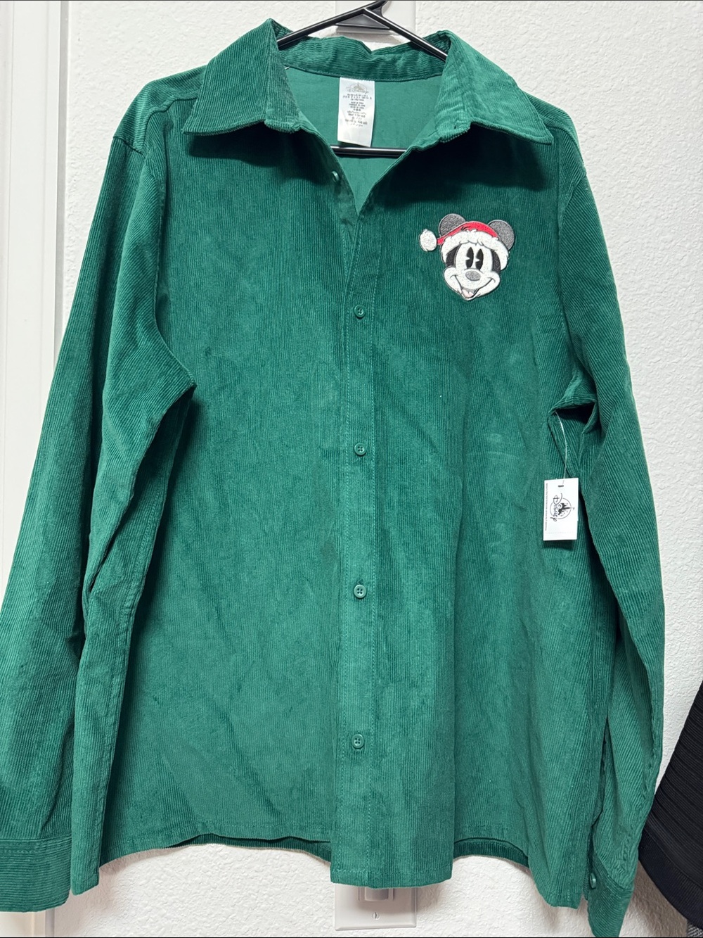 Disney Green Corduroy Button-Down Shirt with Mickey Holiday Patch